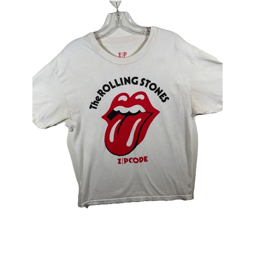 The Rolling Stones 2015 T-Shirt L Sticky Fingers Zip Code Tour Band Concert Vtg